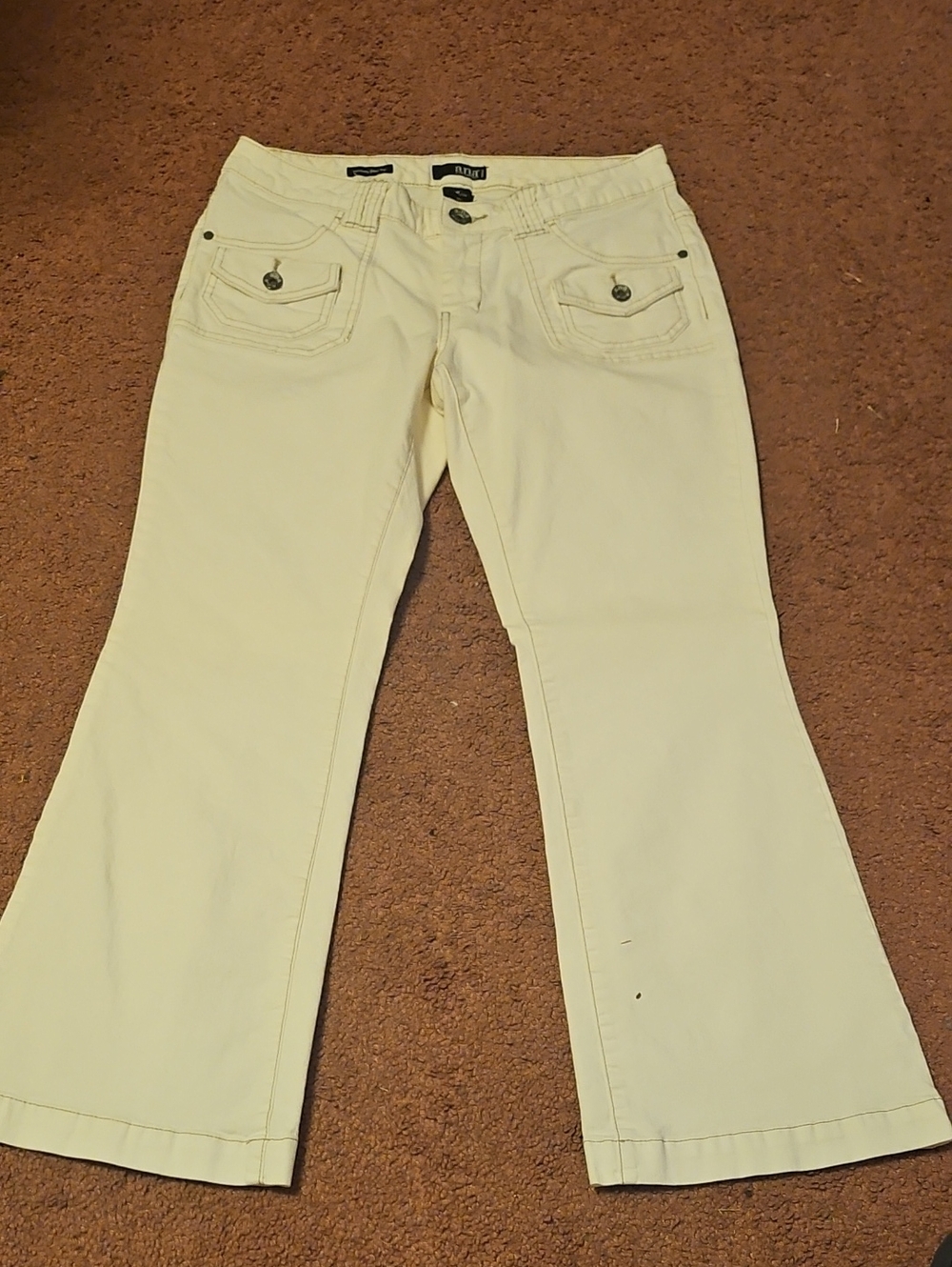 Neutral Cream Bootcut Flare Pants with Front Flap Pockets